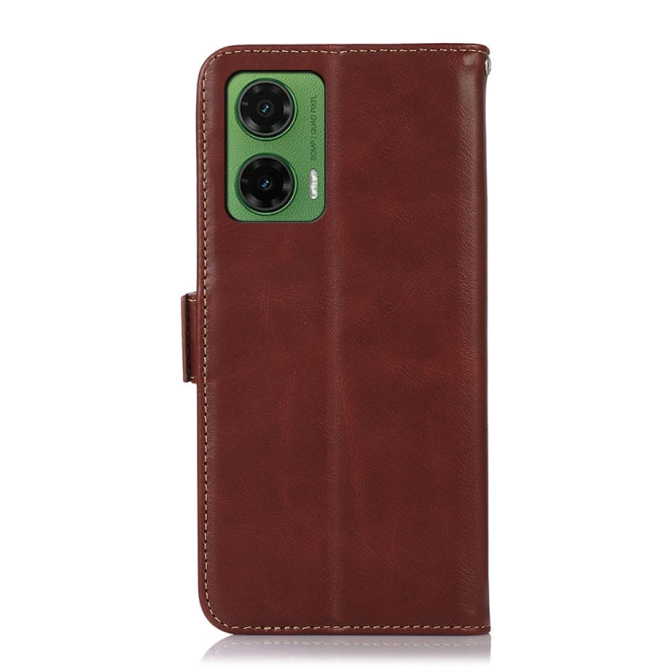 For Motorola Moto G35 Magnetic Crazy Horse Texture Genuine Leather Phone Case(Brown) - Motorola Cases by buy2fix | Online Shopping UK | buy2fix