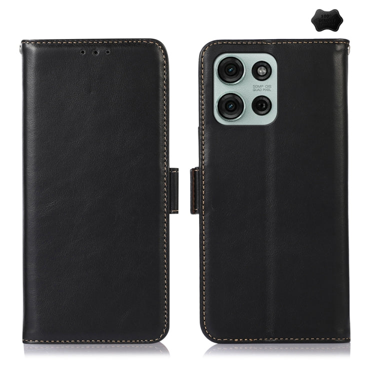 For Motorola Moto G75 5G Magnetic Crazy Horse Texture Genuine Leather Phone Case(Black) - Motorola Cases by buy2fix | Online Shopping UK | buy2fix