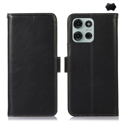 For Motorola Moto G75 5G Magnetic Crazy Horse Texture Genuine Leather Phone Case(Black) - Motorola Cases by buy2fix | Online Shopping UK | buy2fix