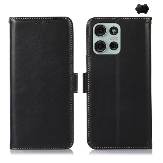 For Motorola Moto G75 5G Magnetic Crazy Horse Texture Genuine Leather Phone Case(Black) - Motorola Cases by buy2fix | Online Shopping UK | buy2fix