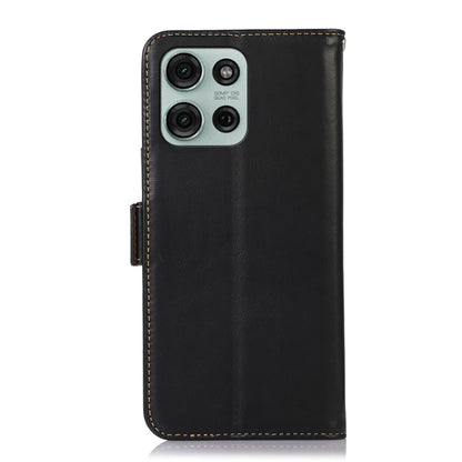 For Motorola Moto G75 5G Magnetic Crazy Horse Texture Genuine Leather Phone Case(Black) - Motorola Cases by buy2fix | Online Shopping UK | buy2fix