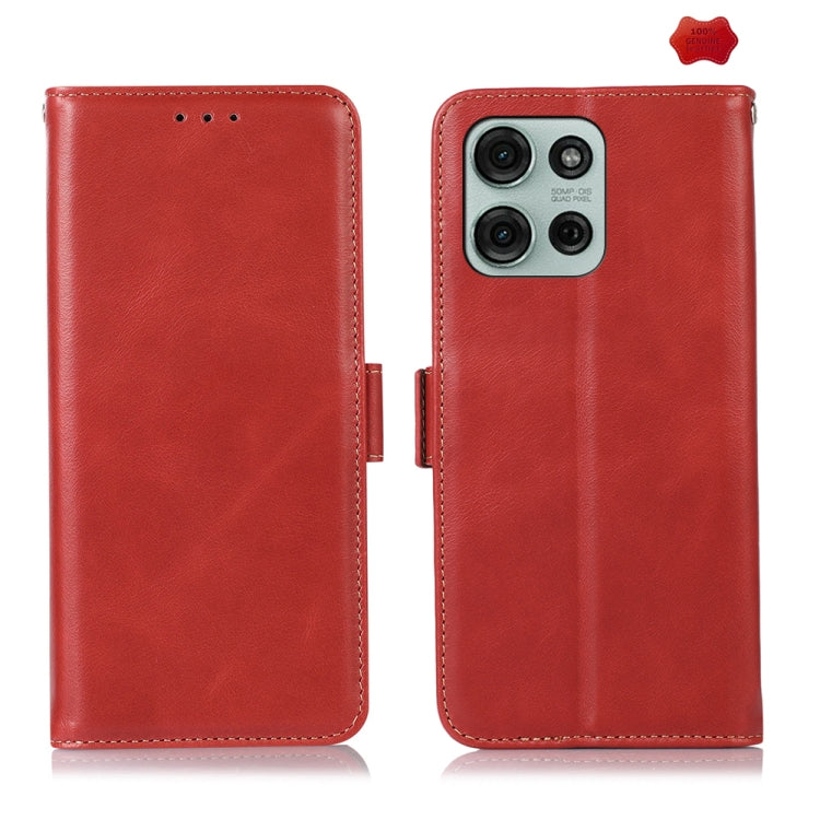 For Motorola Moto G75 5G Magnetic Crazy Horse Texture Genuine Leather Phone Case(Red) - Motorola Cases by buy2fix | Online Shopping UK | buy2fix