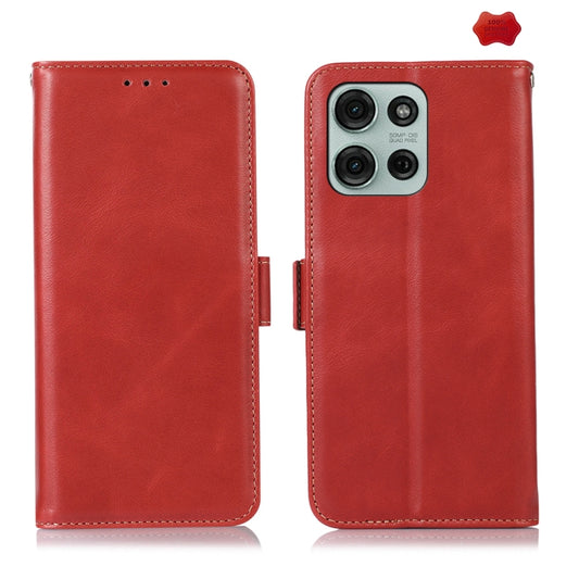 For Motorola Moto G75 5G Magnetic Crazy Horse Texture Genuine Leather Phone Case(Red) - Motorola Cases by buy2fix | Online Shopping UK | buy2fix