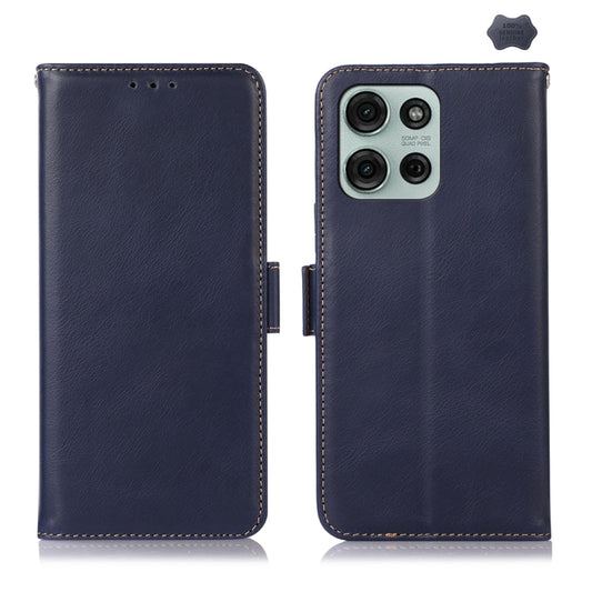 For Motorola Moto G75 5G Magnetic Crazy Horse Texture Genuine Leather Phone Case(Blue) - Motorola Cases by buy2fix | Online Shopping UK | buy2fix