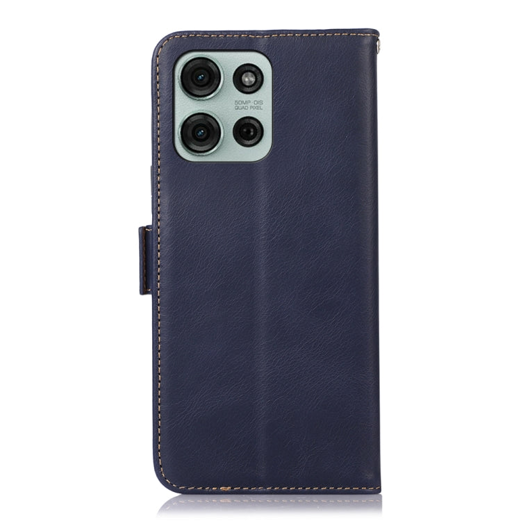 For Motorola Moto G75 5G Magnetic Crazy Horse Texture Genuine Leather Phone Case(Blue) - Motorola Cases by buy2fix | Online Shopping UK | buy2fix