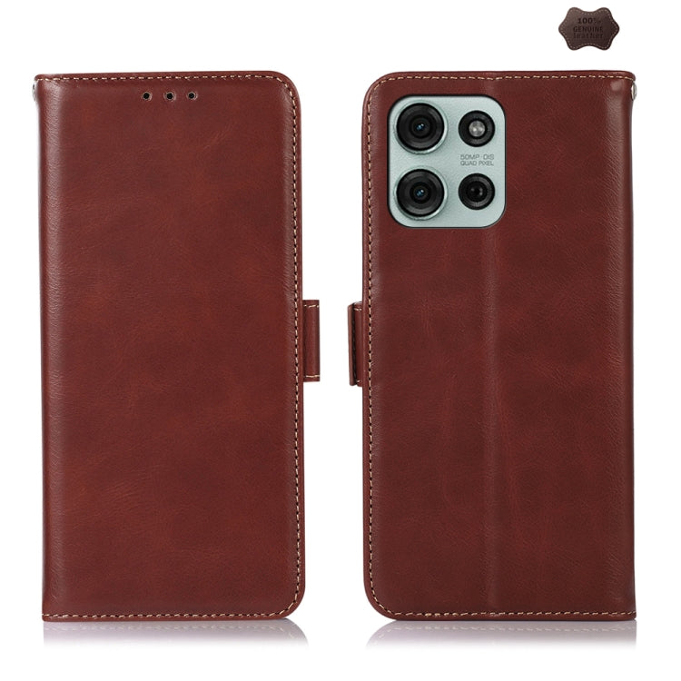 For Motorola Moto G75 5G Magnetic Crazy Horse Texture Genuine Leather Phone Case(Brown) - Motorola Cases by buy2fix | Online Shopping UK | buy2fix