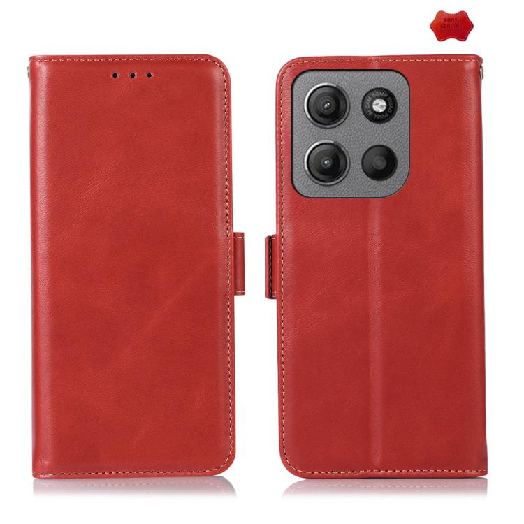 For Motorola Moto G15 4G Magnetic Crazy Horse Texture Genuine Leather Phone Case(Red) - Motorola Cases by buy2fix | Online Shopping UK | buy2fix