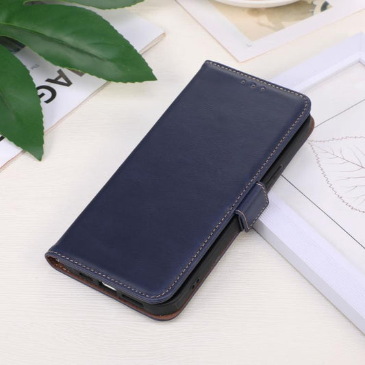 For Motorola Moto G15 4G Magnetic Crazy Horse Texture Genuine Leather Phone Case(Blue) - Motorola Cases by buy2fix | Online Shopping UK | buy2fix