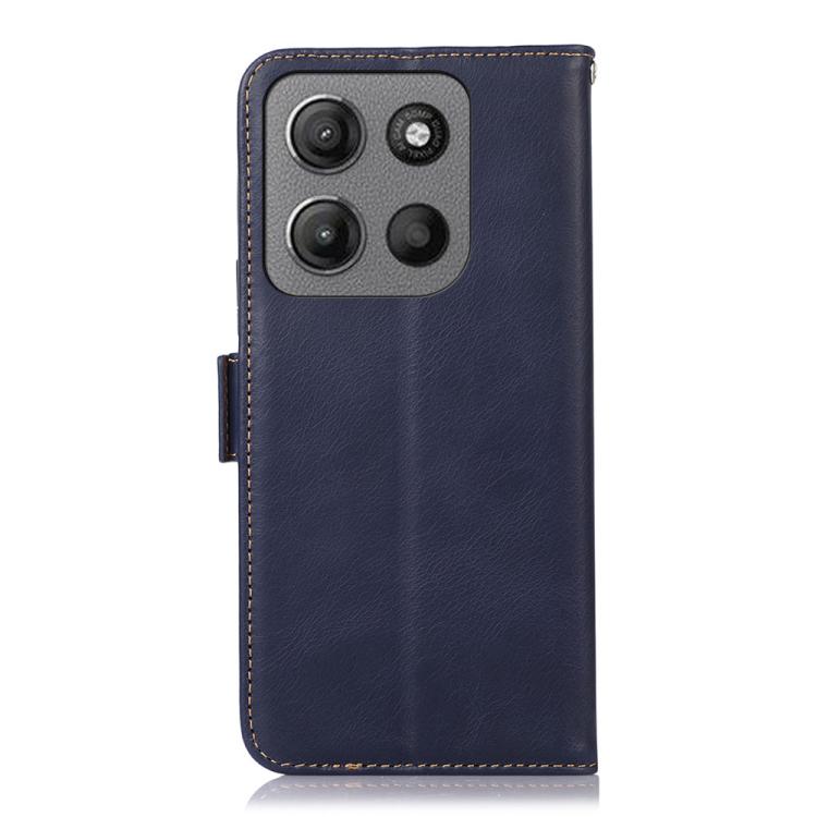 For Motorola Moto G15 4G Magnetic Crazy Horse Texture Genuine Leather Phone Case(Blue) - Motorola Cases by buy2fix | Online Shopping UK | buy2fix