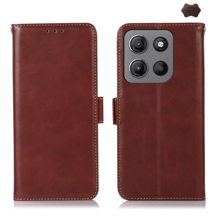 For Motorola Moto G15 4G Magnetic Crazy Horse Texture Genuine Leather Phone Case(Brown) - Motorola Cases by buy2fix | Online Shopping UK | buy2fix