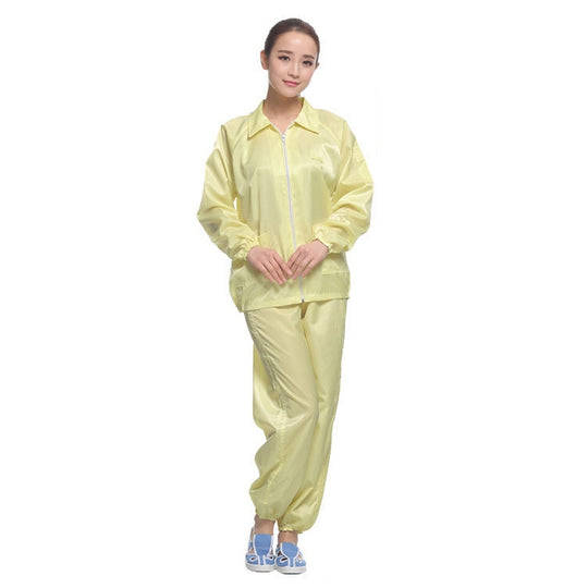 Anti Static Split Lapel Dustless Clothing Food Protection Stripe Clean Clothes, Size:L(Yellow)