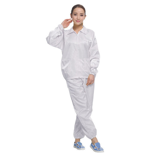 Anti Static Split Lapel Dustless Clothing Food Protection Stripe Clean Clothes, Size:XXXXXL(White)