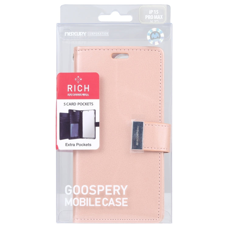 For iPhone 15 Pro Max GOOSPERY RICH DIARY Crazy Horse Texture Leather Phone Case(Rose Gold) by GOOSPERY