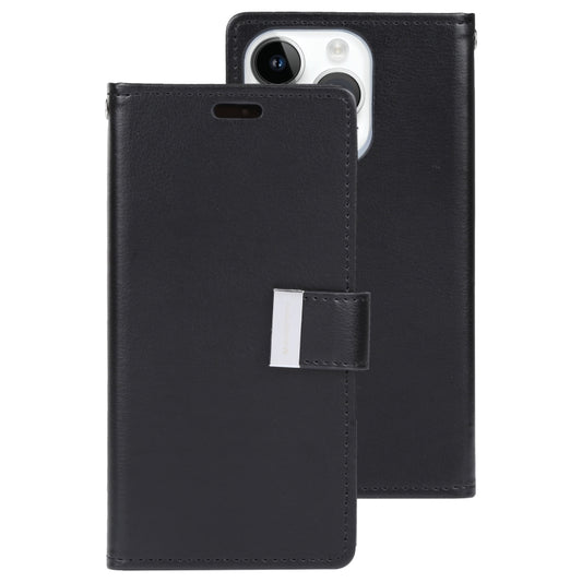 For iPhone 15 Pro Max GOOSPERY RICH DIARY Crazy Horse Texture Leather Phone Case(Black) by GOOSPERY