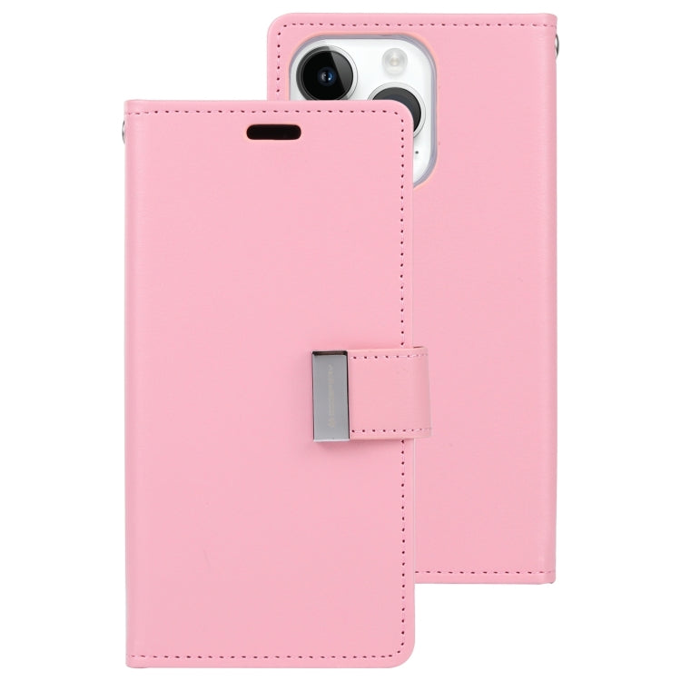 For iPhone 15 Pro Max GOOSPERY RICH DIARY Crazy Horse Texture Leather Phone Case(Pink) by GOOSPERY