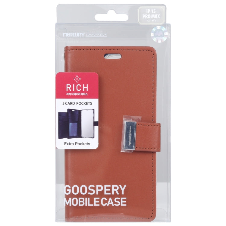 For iPhone 15 Pro Max GOOSPERY RICH DIARY Crazy Horse Texture Leather Phone Case(Brown) by GOOSPERY