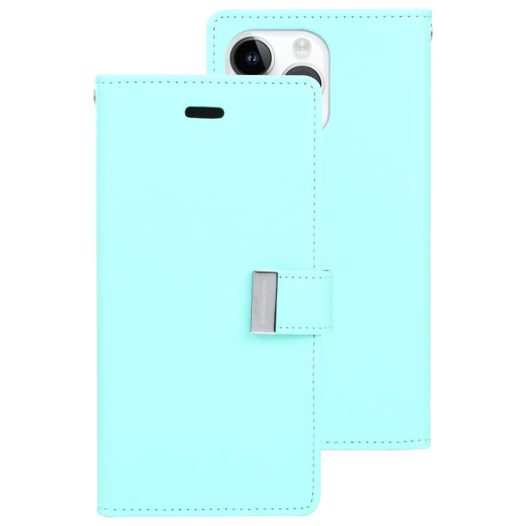 For iPhone 15 Pro Max GOOSPERY RICH DIARY Crazy Horse Texture Leather Phone Case(Mint Green) by GOOSPERY