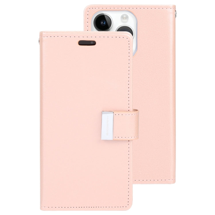 For iPhone 15 Pro GOOSPERY RICH DIARY Crazy Horse Texture Leather Phone Case(Rose Gold) - iPhone 15 Pro Cases by GOOSPERY | Online Shopping UK | buy2fix