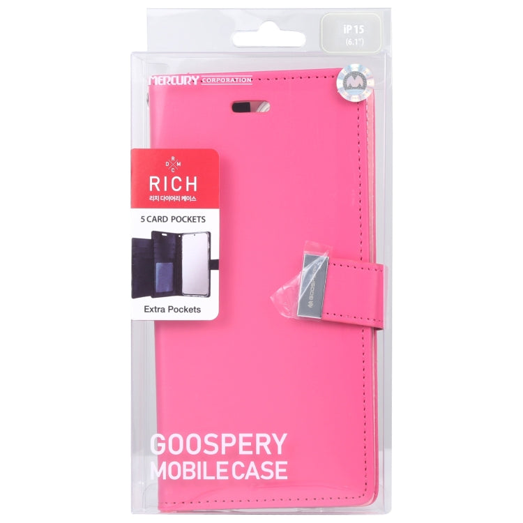 For iPhone 15 Plus GOOSPERY RICH DIARY Crazy Horse Texture Leather Phone Case(Rose Red) - iPhone 15 Plus Cases by GOOSPERY | Online Shopping UK | buy2fix