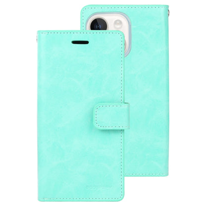 For iPhone 15 GOOSPERY MANSOOR DIARY 9 Card Slots Leather Phone Case(Mint Green) - iPhone 15 Cases by GOOSPERY | Online Shopping UK | buy2fix