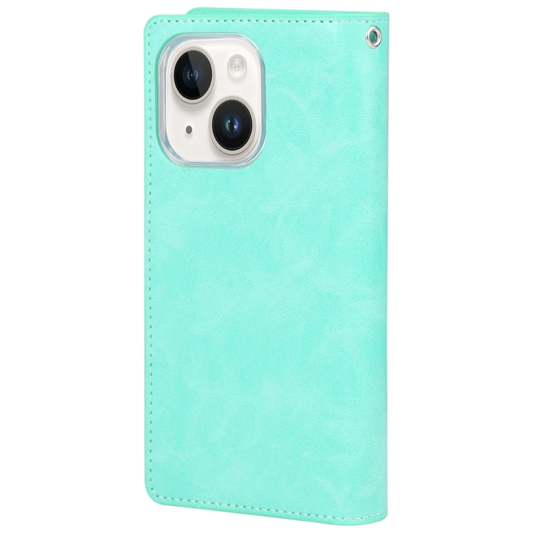 For iPhone 15 GOOSPERY MANSOOR DIARY 9 Card Slots Leather Phone Case(Mint Green) - iPhone 15 Cases by GOOSPERY | Online Shopping UK | buy2fix