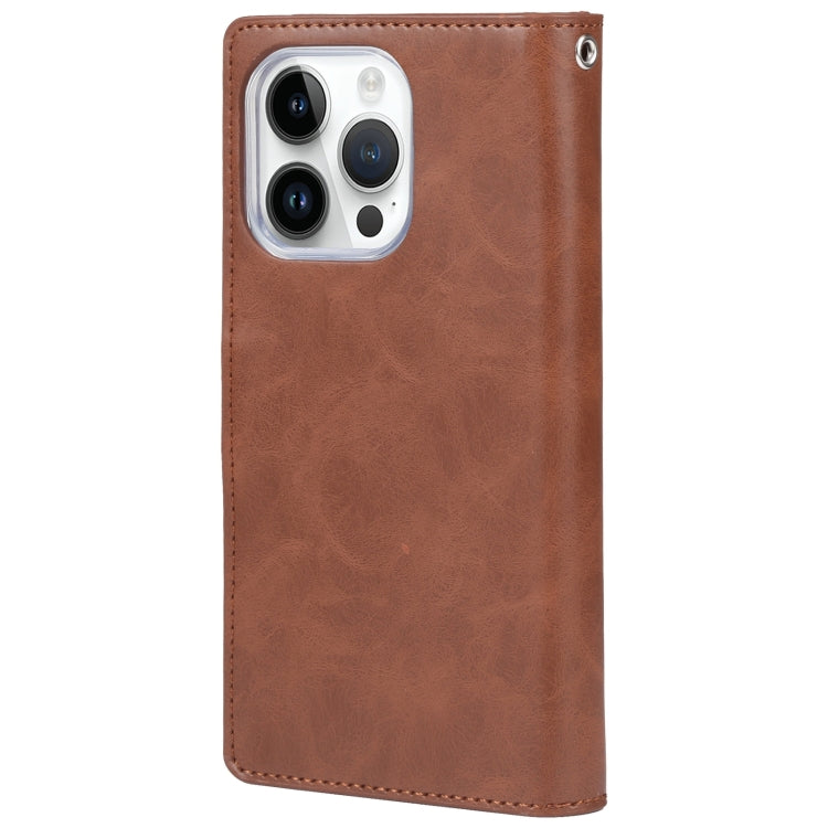 For iPhone 15 Pro GOOSPERY MANSOOR DIARY 9 Card Slots Leather Phone Case(Brown) - iPhone 15 Pro Cases by GOOSPERY | Online Shopping UK | buy2fix