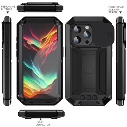 For iPhone 15 Pro Max R-JUST Sliding Camera IP54 Life Waterproof Holder Phone Case(Black) - iPhone 15 Pro Max Cases by R-JUST | Online Shopping UK | buy2fix