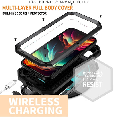 For iPhone 15 Pro Max R-JUST Sliding Camera IP54 Life Waterproof Holder Phone Case(Black) - iPhone 15 Pro Max Cases by R-JUST | Online Shopping UK | buy2fix