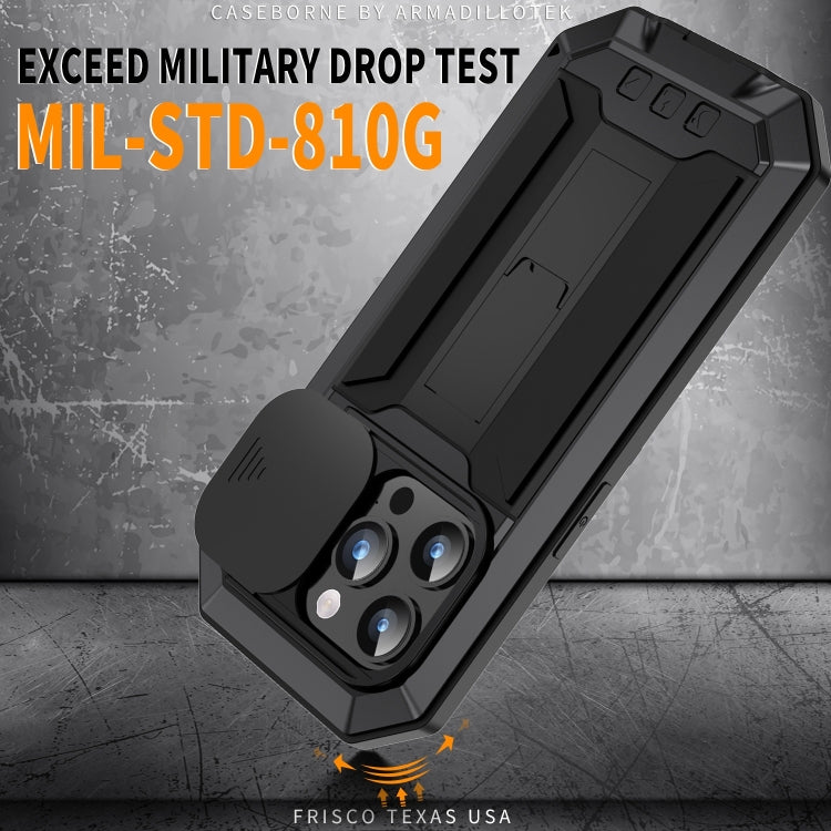 For iPhone 15 Pro Max R-JUST Sliding Camera IP54 Life Waterproof Holder Phone Case(Black) - iPhone 15 Pro Max Cases by R-JUST | Online Shopping UK | buy2fix