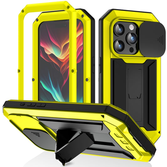 For iPhone 15 Pro Max R-JUST Sliding Camera IP54 Life Waterproof Holder Phone Case(Yellow) - iPhone 15 Pro Max Cases by R-JUST | Online Shopping UK | buy2fix