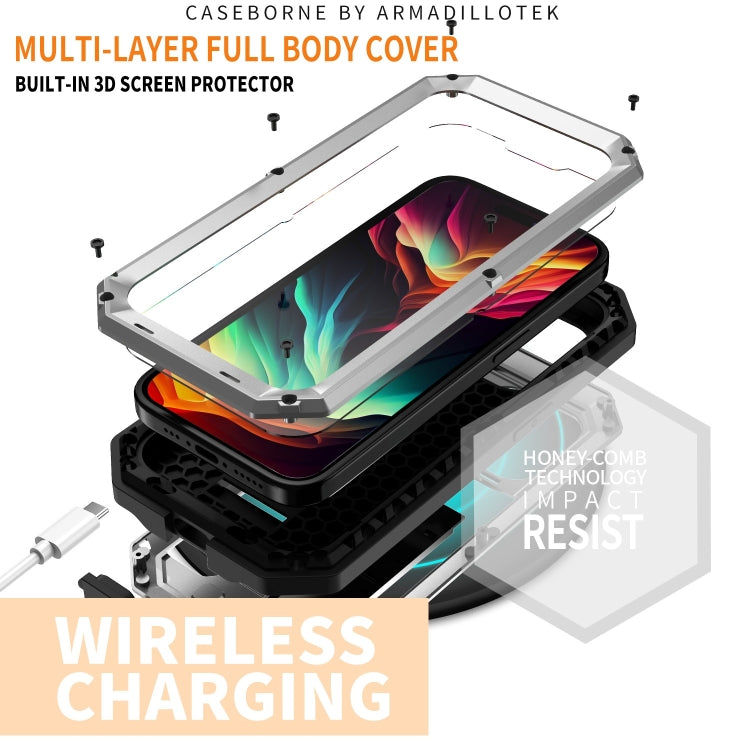 For iPhone 15 Pro Max R-JUST Sliding Camera IP54 Life Waterproof Holder Phone Case(Silver) - iPhone 15 Pro Max Cases by R-JUST | Online Shopping UK | buy2fix