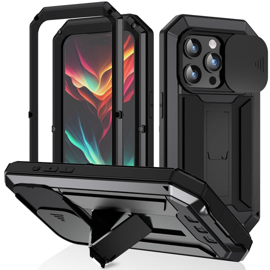 For iPhone 15 Pro R-JUST Sliding Camera IP54 Life Waterproof Holder Phone Case(Black)
