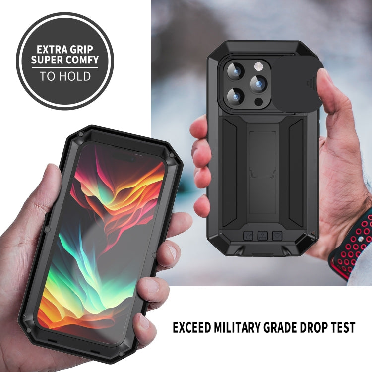 For iPhone 15 Pro R-JUST Sliding Camera IP54 Life Waterproof Holder Phone Case(Black) - iPhone 15 Pro Cases by R-JUST | Online Shopping UK | buy2fix
