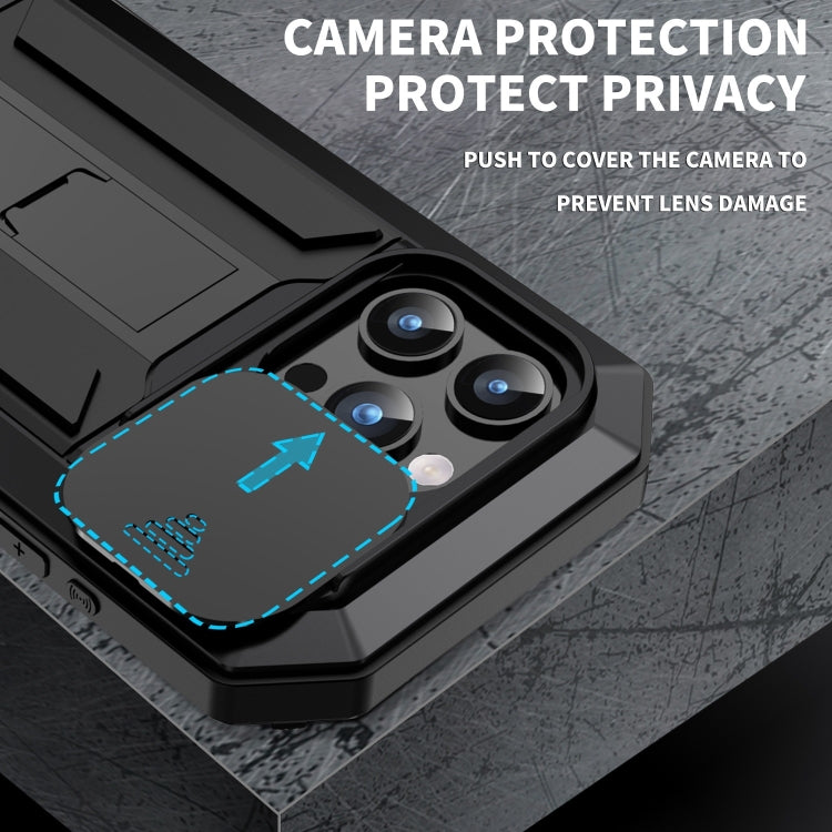 For iPhone 15 Pro R-JUST Sliding Camera IP54 Life Waterproof Holder Phone Case(Black) - iPhone 15 Pro Cases by R-JUST | Online Shopping UK | buy2fix