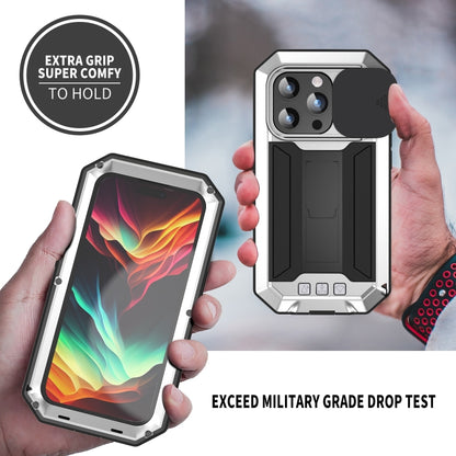 For iPhone 15 Pro R-JUST Sliding Camera IP54 Life Waterproof Holder Phone Case(Silver) - iPhone 15 Pro Cases by R-JUST | Online Shopping UK | buy2fix