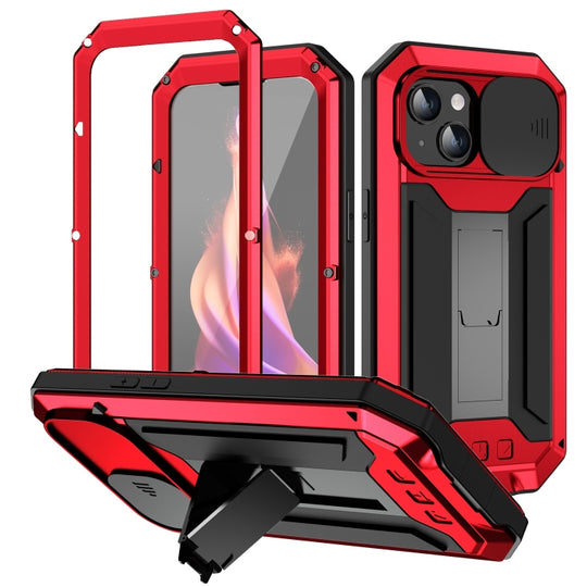 For iPhone 15 Plus R-JUST Sliding Camera IP54 Life Waterproof Holder Phone Case(Red)
