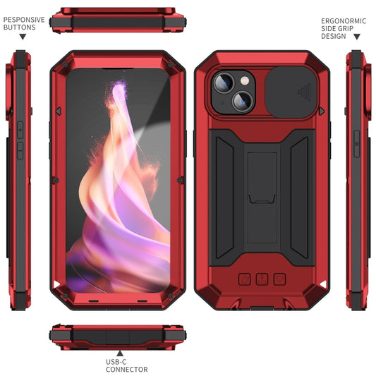For iPhone 15 Plus R-JUST Sliding Camera IP54 Life Waterproof Holder Phone Case(Red) - iPhone 15 Plus Cases by R-JUST | Online Shopping UK | buy2fix