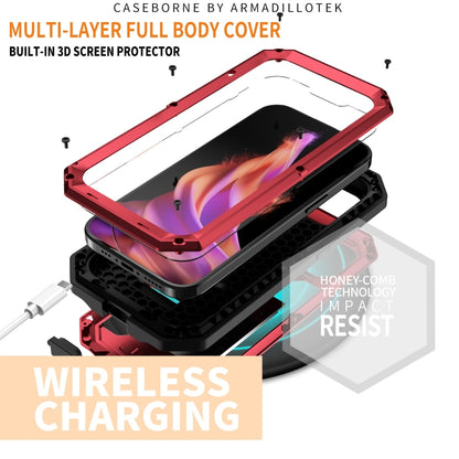 For iPhone 15 Plus R-JUST Sliding Camera IP54 Life Waterproof Holder Phone Case(Red) - iPhone 15 Plus Cases by R-JUST | Online Shopping UK | buy2fix