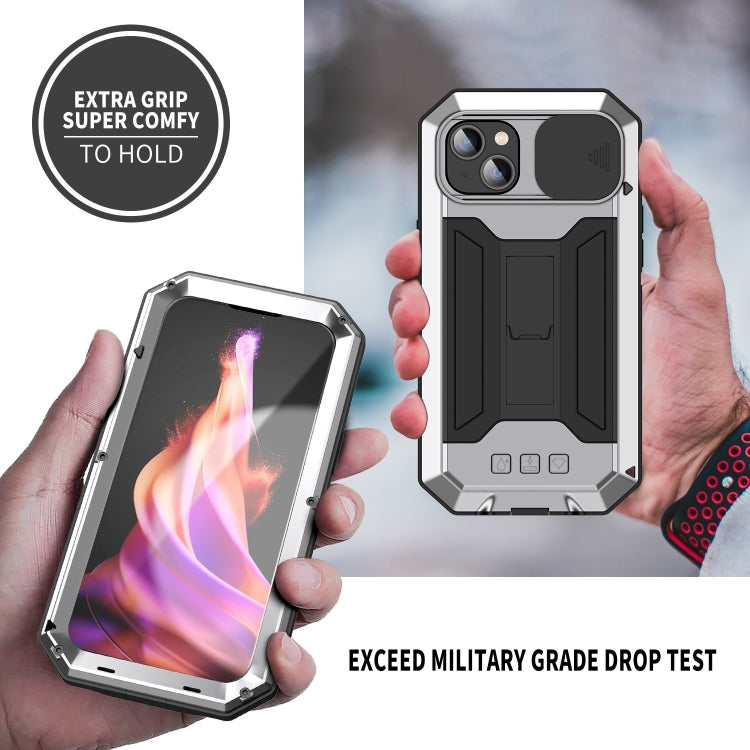 For iPhone 15 Plus R-JUST Sliding Camera IP54 Life Waterproof Holder Phone Case(Silver) - iPhone 15 Plus Cases by R-JUST | Online Shopping UK | buy2fix