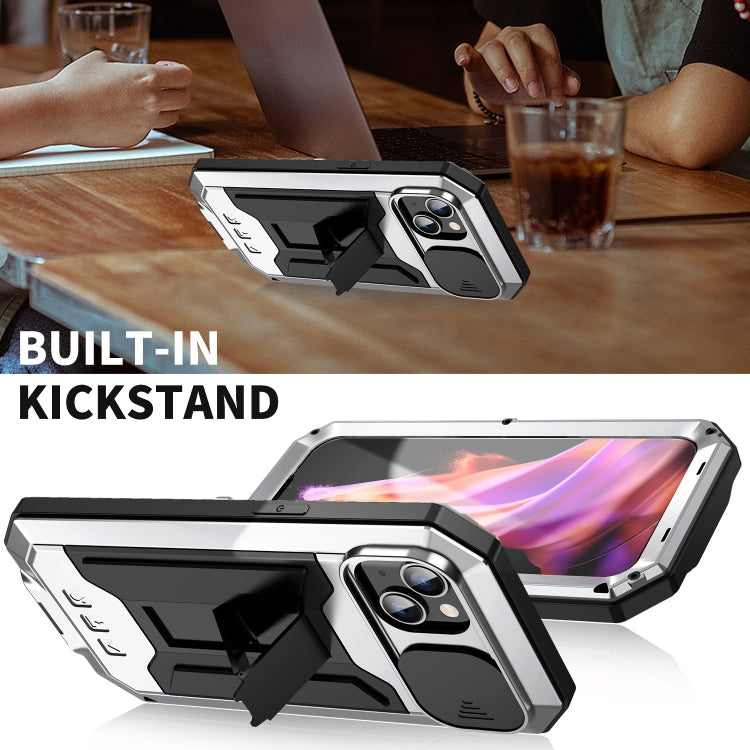 For iPhone 15 Plus R-JUST Sliding Camera IP54 Life Waterproof Holder Phone Case(Silver) - iPhone 15 Plus Cases by R-JUST | Online Shopping UK | buy2fix
