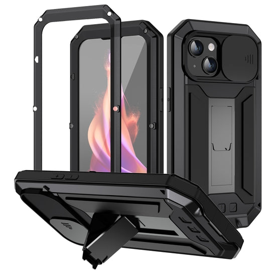 For iPhone 15 R-JUST Sliding Camera IP54 Life Waterproof Holder Phone Case(Black)