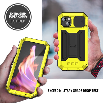 For iPhone 15 R-JUST Sliding Camera IP54 Life Waterproof Holder Phone Case(Yellow) - iPhone 15 Cases by R-JUST | Online Shopping UK | buy2fix