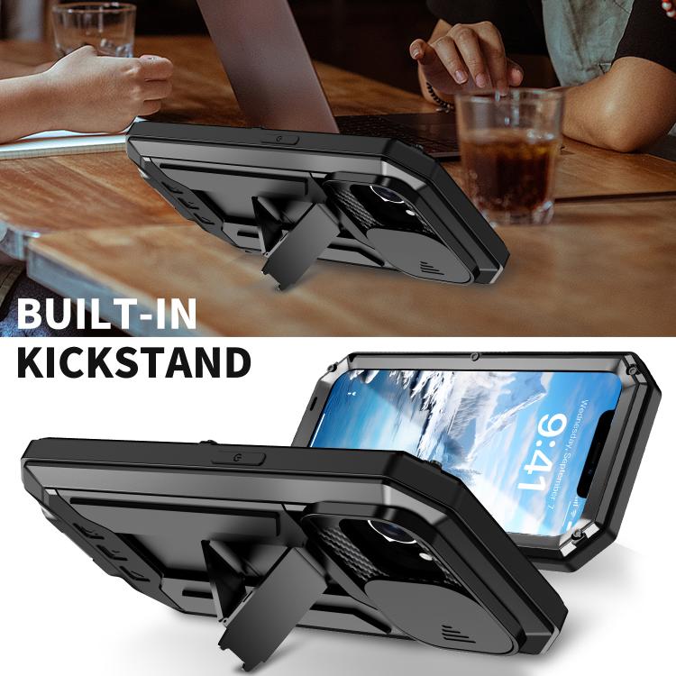For iPhone 16e R-JUST Sliding Camera IP54 Life Waterproof Holder Phone Case(Black) - iPhone 16e Cases by R-JUST | Online Shopping UK | buy2fix