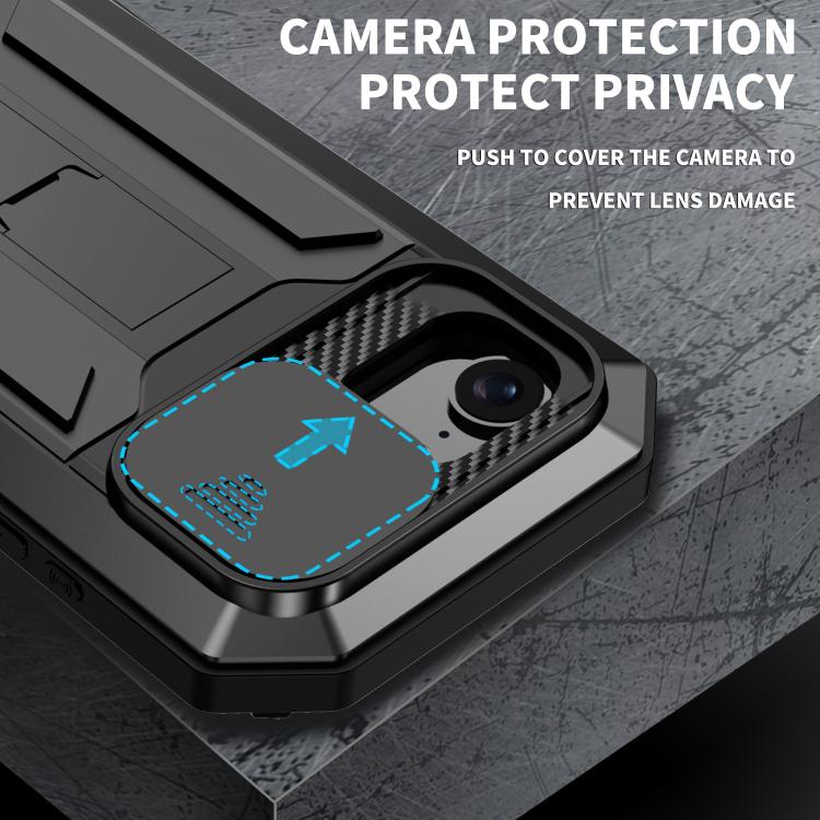 For iPhone 16e R-JUST Sliding Camera IP54 Life Waterproof Holder Phone Case(Black) - iPhone 16e Cases by R-JUST | Online Shopping UK | buy2fix