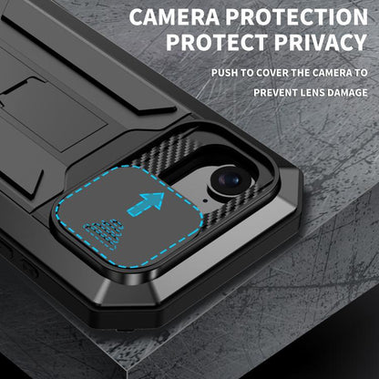 For iPhone 16e R-JUST Sliding Camera IP54 Life Waterproof Holder Phone Case(Black) - iPhone 16e Cases by R-JUST | Online Shopping UK | buy2fix