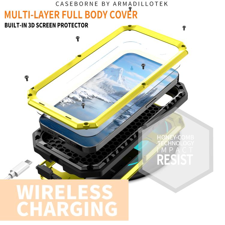 For iPhone 16e R-JUST Sliding Camera IP54 Life Waterproof Holder Phone Case(Yellow) - iPhone 16e Cases by R-JUST | Online Shopping UK | buy2fix