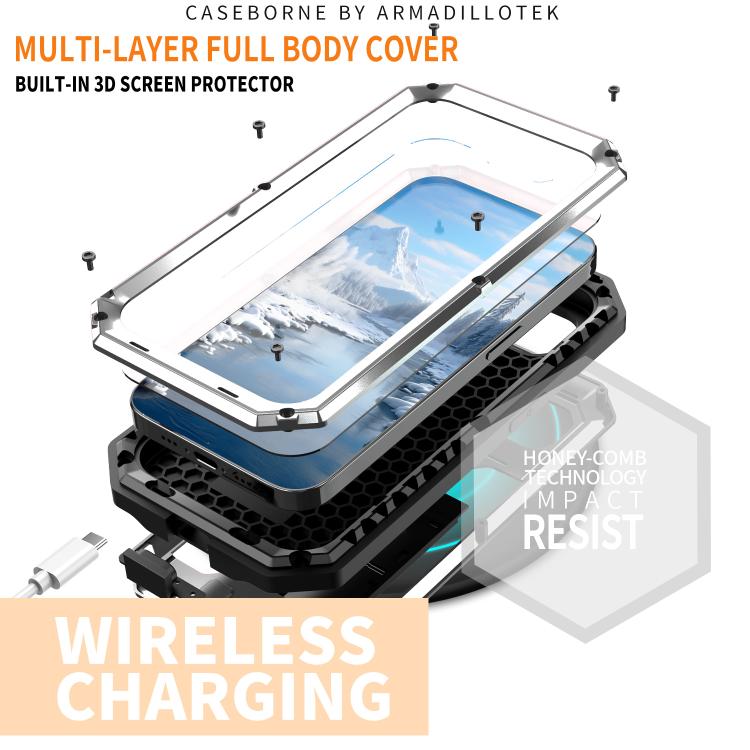 For iPhone 16e R-JUST Sliding Camera IP54 Life Waterproof Holder Phone Case(Silver) - iPhone 16e Cases by R-JUST | Online Shopping UK | buy2fix