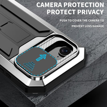 For iPhone 16e R-JUST Sliding Camera IP54 Life Waterproof Holder Phone Case(Silver) - iPhone 16e Cases by R-JUST | Online Shopping UK | buy2fix