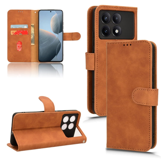 For Xiaomi Redmi K70 / K70 Pro Skin Feel Magnetic Flip Leather Phone Case(Brown) - Xiaomi Cases by buy2fix | Online Shopping UK | buy2fix