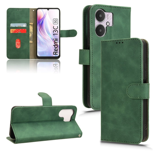 For Xiaomi Redmi 13C 5G Skin Feel Magnetic Flip Leather Phone Case(Green) by buy2fix